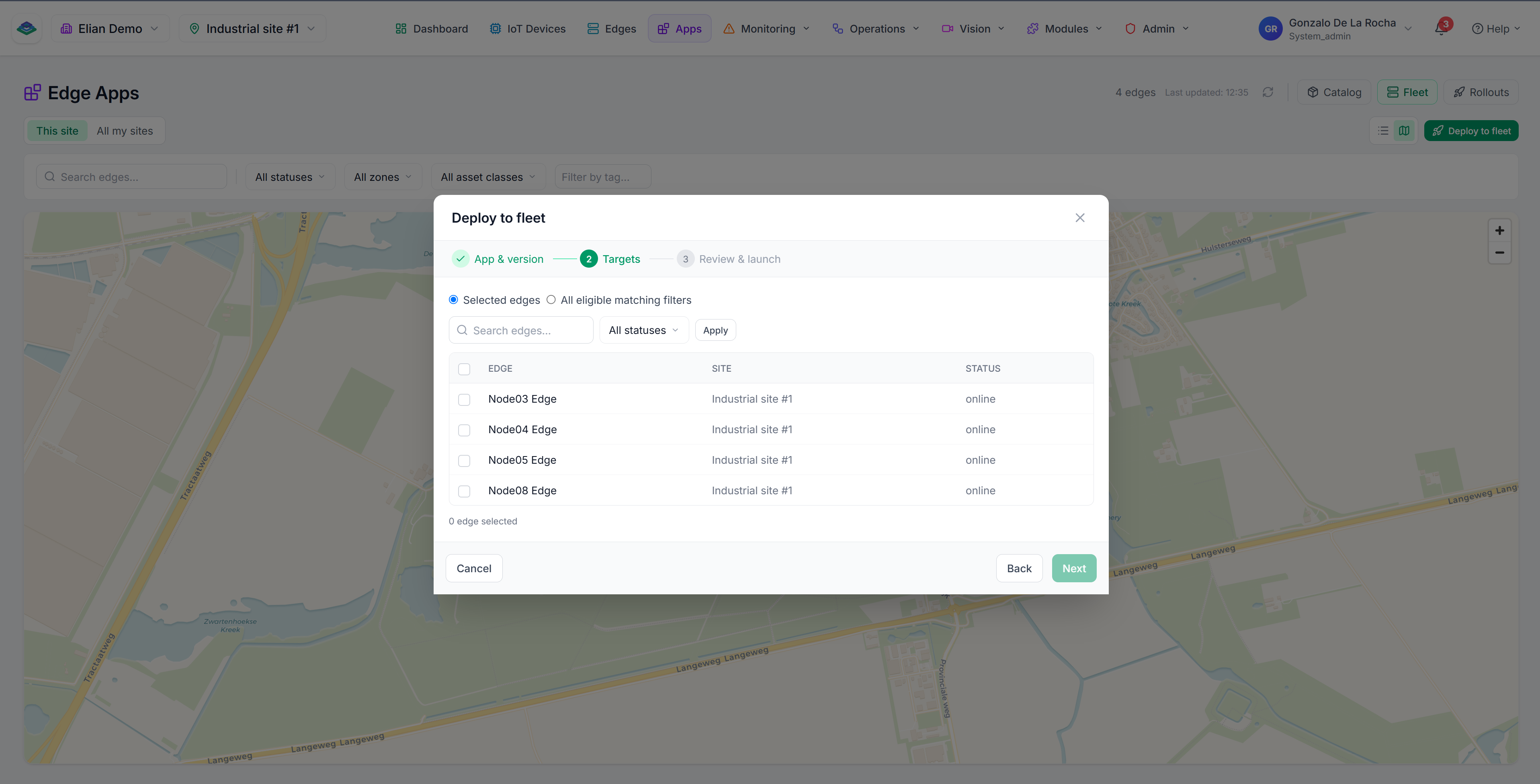 Deploying an app version to selected sites across the fleet